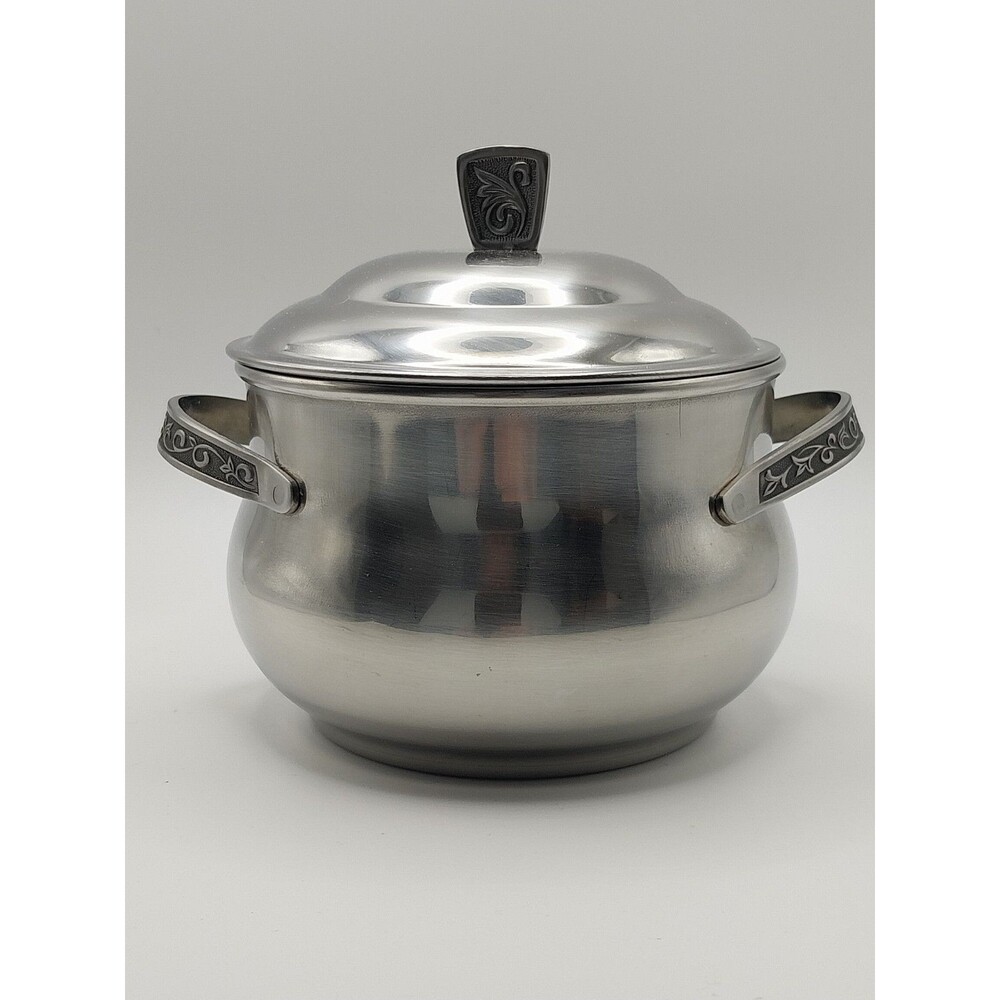 Vintage MONTEREY Stainless Steel Server Pot w Lid Scroll Handles Japan